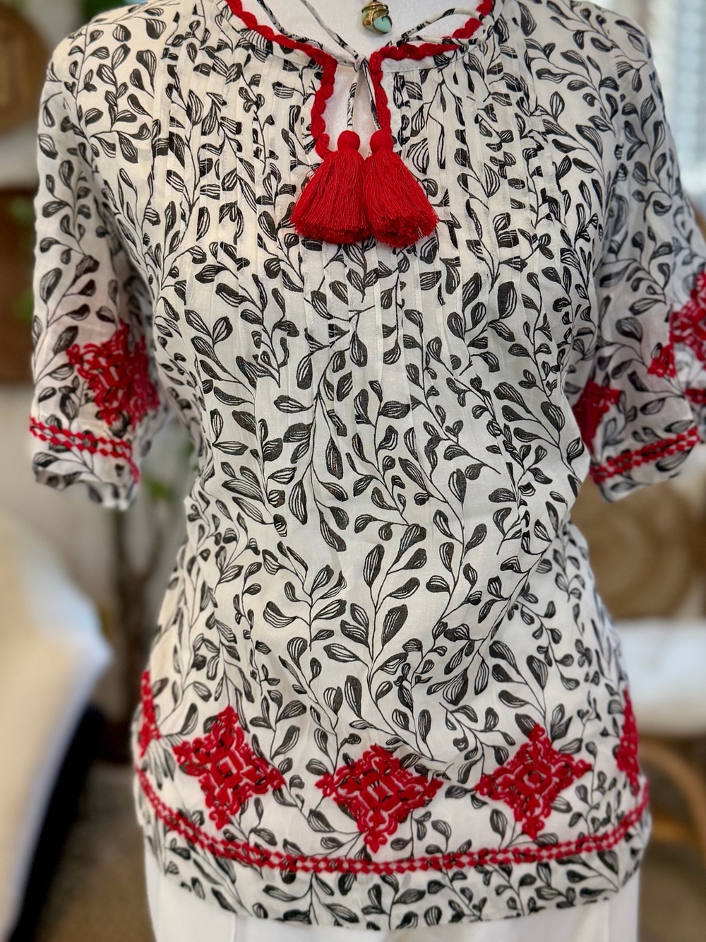 J. Jill 100% Cotton Boho Top Peasant Capsule Floral Embroidered Blouse S